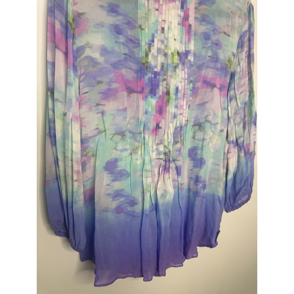 Soft Surroundings Sheer Watercolor Floral Ombre Pintuck Tunic Top Small *Flaw - Picture 4 of 13